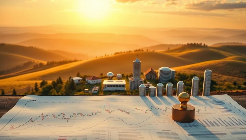 A serene and balanced financial portfolio, with diverse assets carefully arranged against a backdrop of rolling hills and a warm, golden sky. In the foreground, a meticulously crafted risk management strategy, represented by intricate graphs and charts, conveying a sense of control and security. In the middle ground, various investment vehicles, each uniquely positioned to mitigate potential risks, seamlessly integrated to form a cohesive whole. The overall scene exudes a sense of tranquility and confidence, emphasizing the importance of thoughtful diversification and risk management in achieving long-term financial stability.