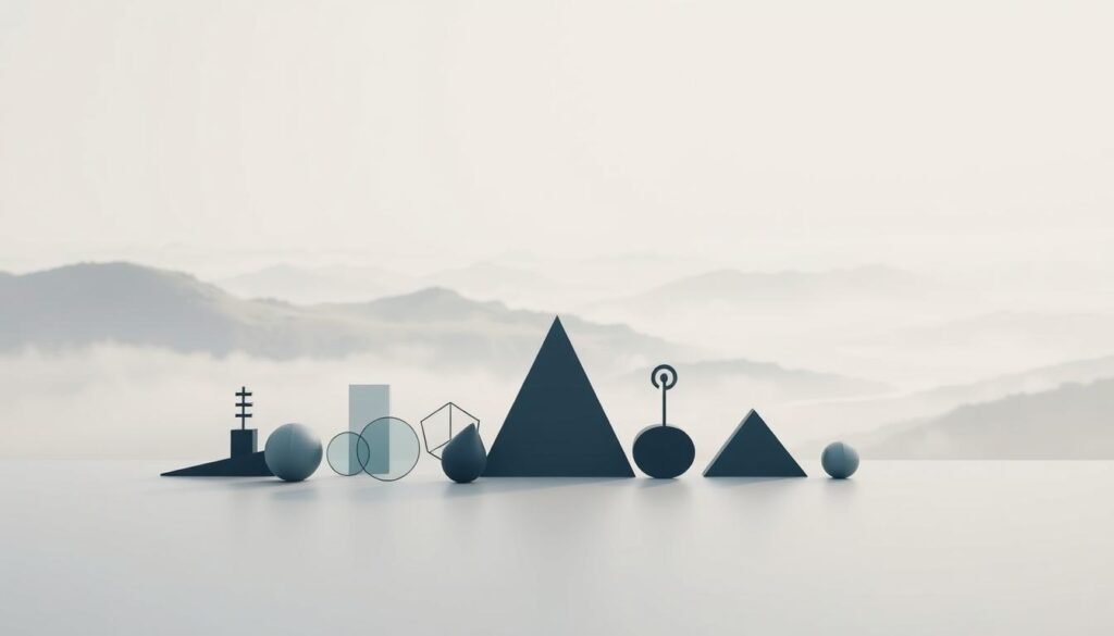A sleek and modern investment portfolio, showcasing a variety of financial instruments against a backdrop of a serene, minimalist landscape. In the foreground, a collection of abstract geometric shapes representing different investment types, such as stocks, bonds, and alternative assets, arranged in a harmonious, balanced composition. The middle ground features a tranquil, mist-shrouded hillside, with a hint of a winding river or lake in the distance, conveying a sense of stability and long-term growth. The lighting is soft and diffused, creating a calming, contemplative atmosphere, while the camera angle is slightly elevated, giving the viewer a sense of overview and control. The overall mood is one of confidence, security, and disciplined financial management.