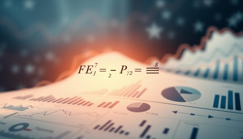 A sophisticated mathematical formula depicted against a backdrop of financial charts and graphs. The formula is displayed prominently in the center, its variables and symbols rendered in a clean, minimalist style. The foreground features precision-engineered geometric shapes and lines, conveying a sense of analytical rigor. The middle ground showcases a dynamic array of line graphs, bar charts, and pie charts, visualizing key financial data. The background subtly blends shades of blue and gray, evoking a professional, corporate atmosphere. Warm lighting casts a subtle glow, highlighting the clarity and importance of the formula. The overall impression is one of analytical sophistication, data-driven decision making, and the pursuit of maximizing return on investment.