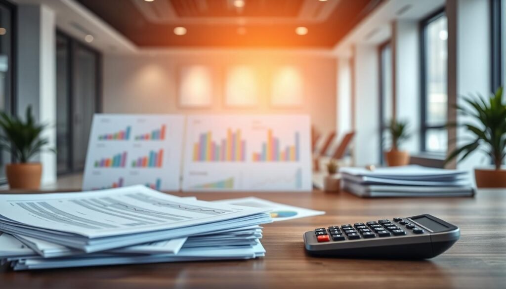 A tranquil and organized investment landscape, captured through the lens of a professional photographer. In the foreground, a stack of financial documents and a calculator, symbolizing the analytical nature of short-term mutual fund investments. The middle ground features a variety of colorful graphs and charts, representing the diverse portfolio options available. In the background, a modern office setting with clean lines and soothing neutrals, evoking a sense of stability and reliability. Soft, diffused lighting casts a warm glow, conveying the confidence and assurance associated with these types of short-term investment strategies.